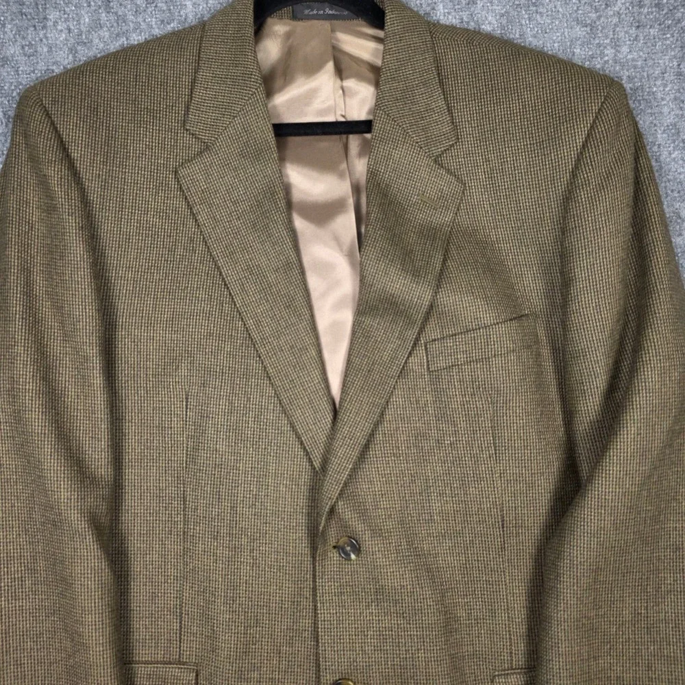 Chaps Blazer Mens 46L Lambswool Tan Birdseye Tweed Sport‎ Coat Classic Academic